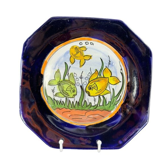 Mexico Folk Art Talavera Pottery Single Dish Plate Hand Painted Fish Hand Made - Picture 1 of 16